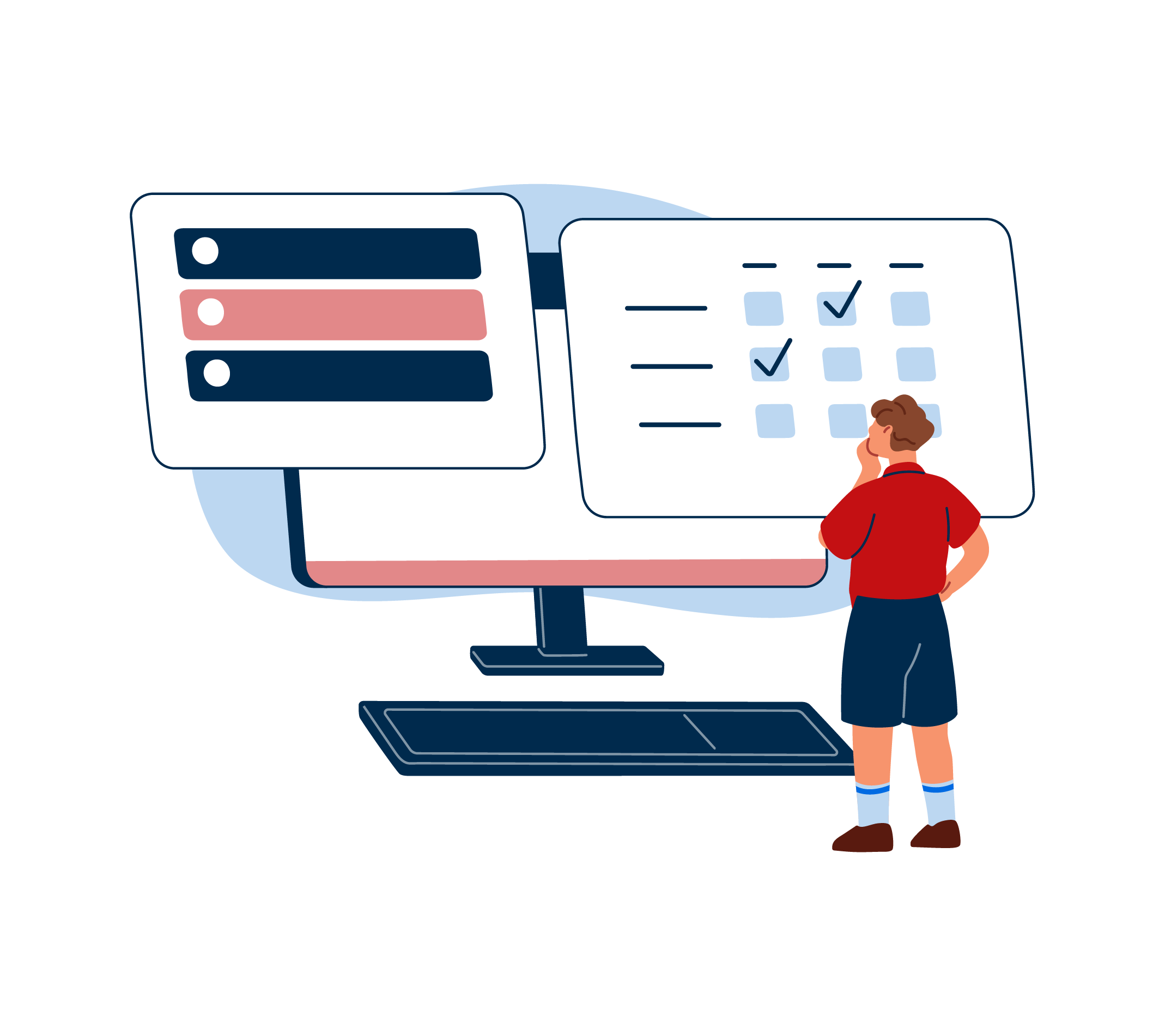 A figure looking at potential ballot options on a computer screen